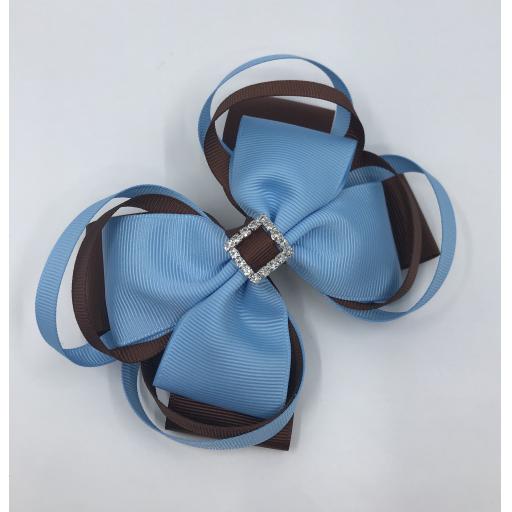 Large 5 inch Brown and Light Double Layer Bow with Double Loops on Clip