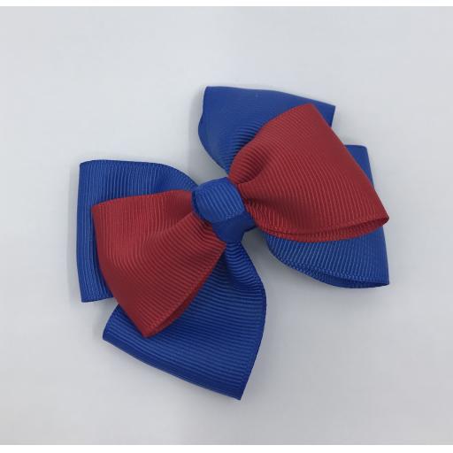 Royal Blue Double Layer with Red Single Layer and Top Knot Bow on Clip