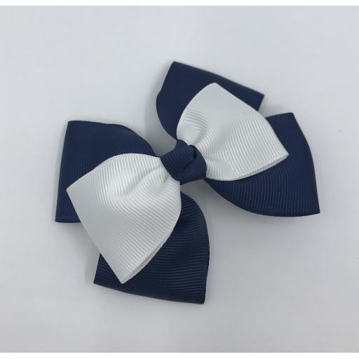 Navy Double Layer with White Single Layer and Top Knot Bow on Clip