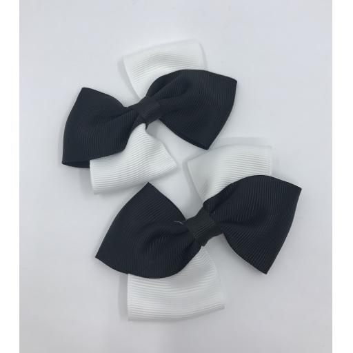 Diagonal Black and White Bows on Clips (pair)