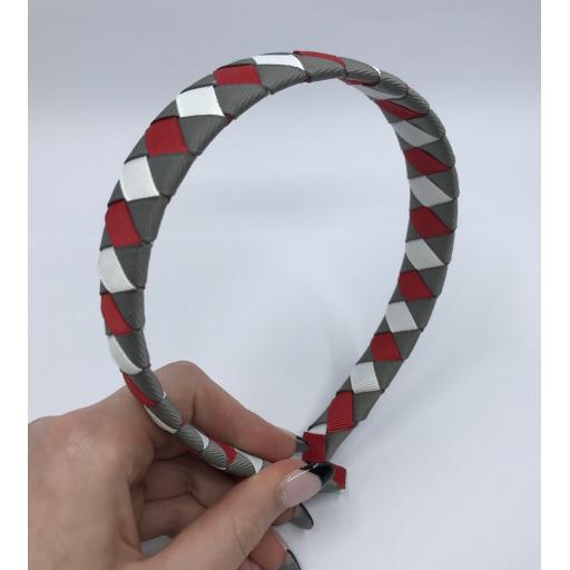 Red, Grey and White Diamond Pleated Hairband