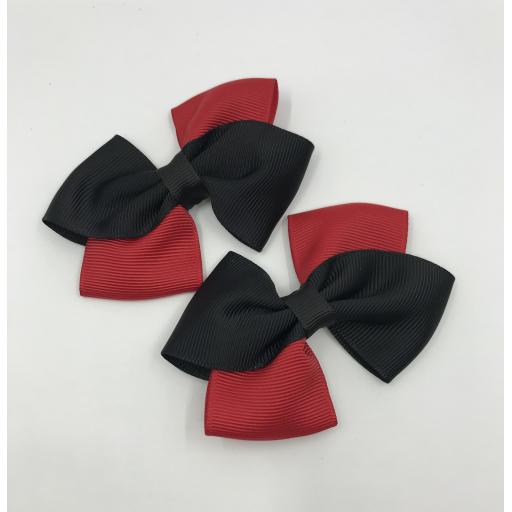 Diagonal Black and Red Bows on Clips (pair)