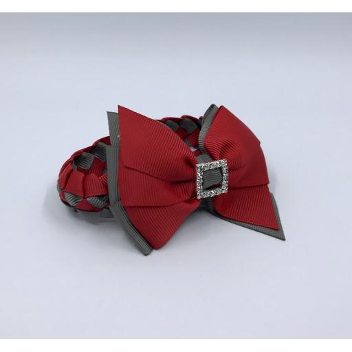 Red and Grey Pleated Tail Bunwrap