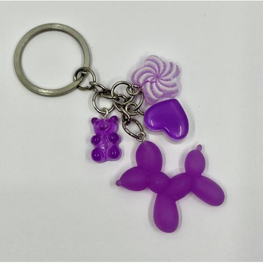 Purple Balloon Dog Keychain with Candy Charms