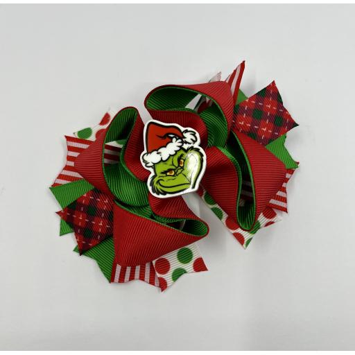 The Grinch Green and Tartan sides Bird Nest Boutique Bow