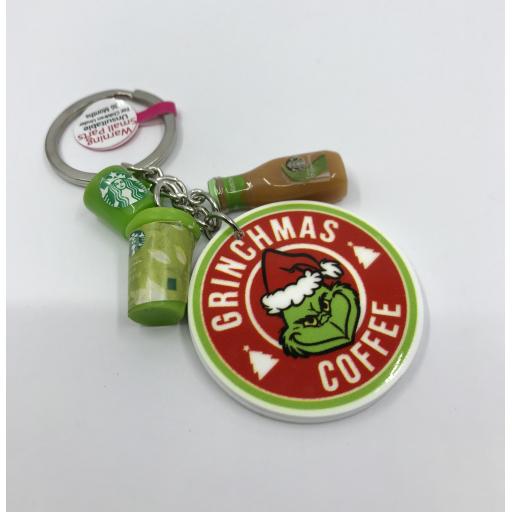 Grinch Coffee Lover Keychain with Frapuccino Bottle