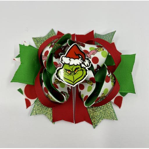 The Grinch Green and Polka Dot Bird Nest Boutique Bow