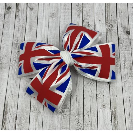 Large 5 inch Union Jack Satin Coronation Classic Bow