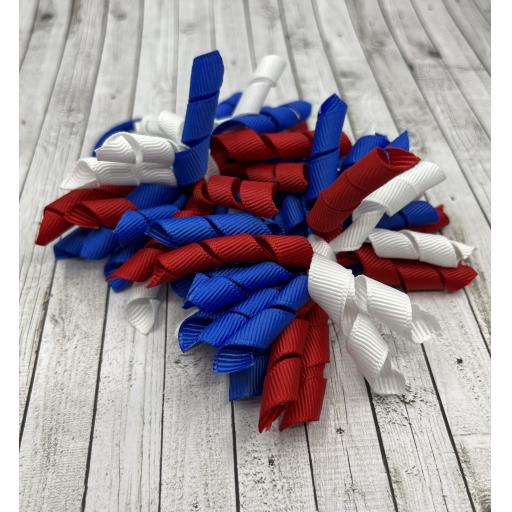 Pair Red, White Royal Blue  Coronation Corker Bows on Elastics