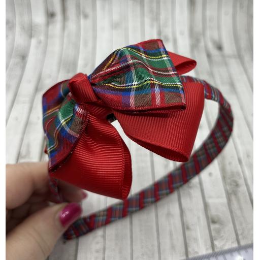 Royal Stewart Tartan Hairband With Red Top Knot Bow